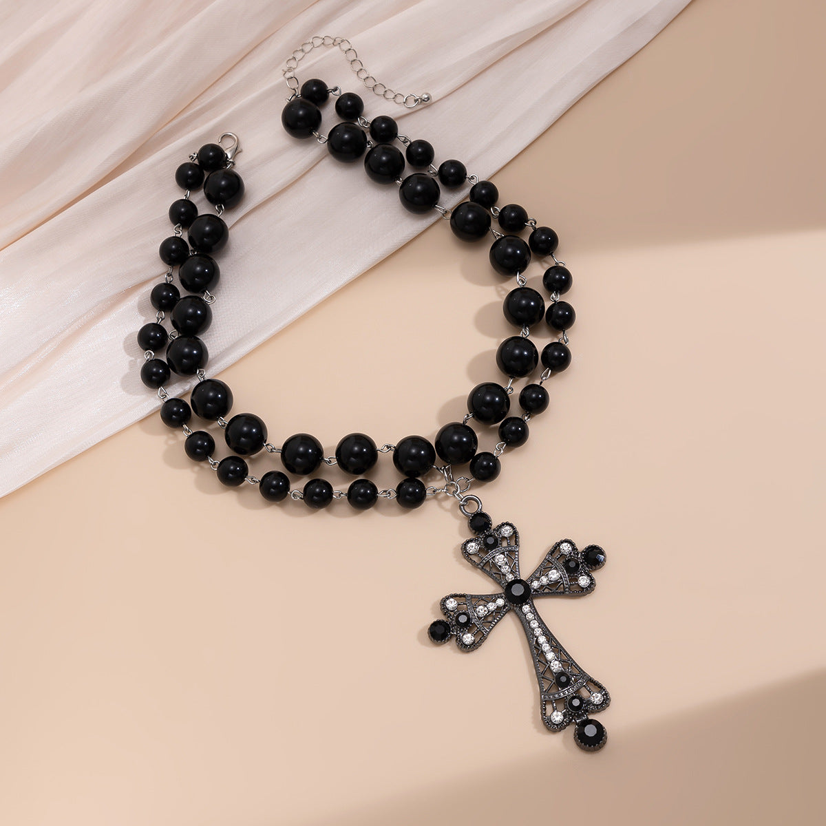 Fashionable multi-layer  pearl cross collar ins cross geometric alloy collarbone chain