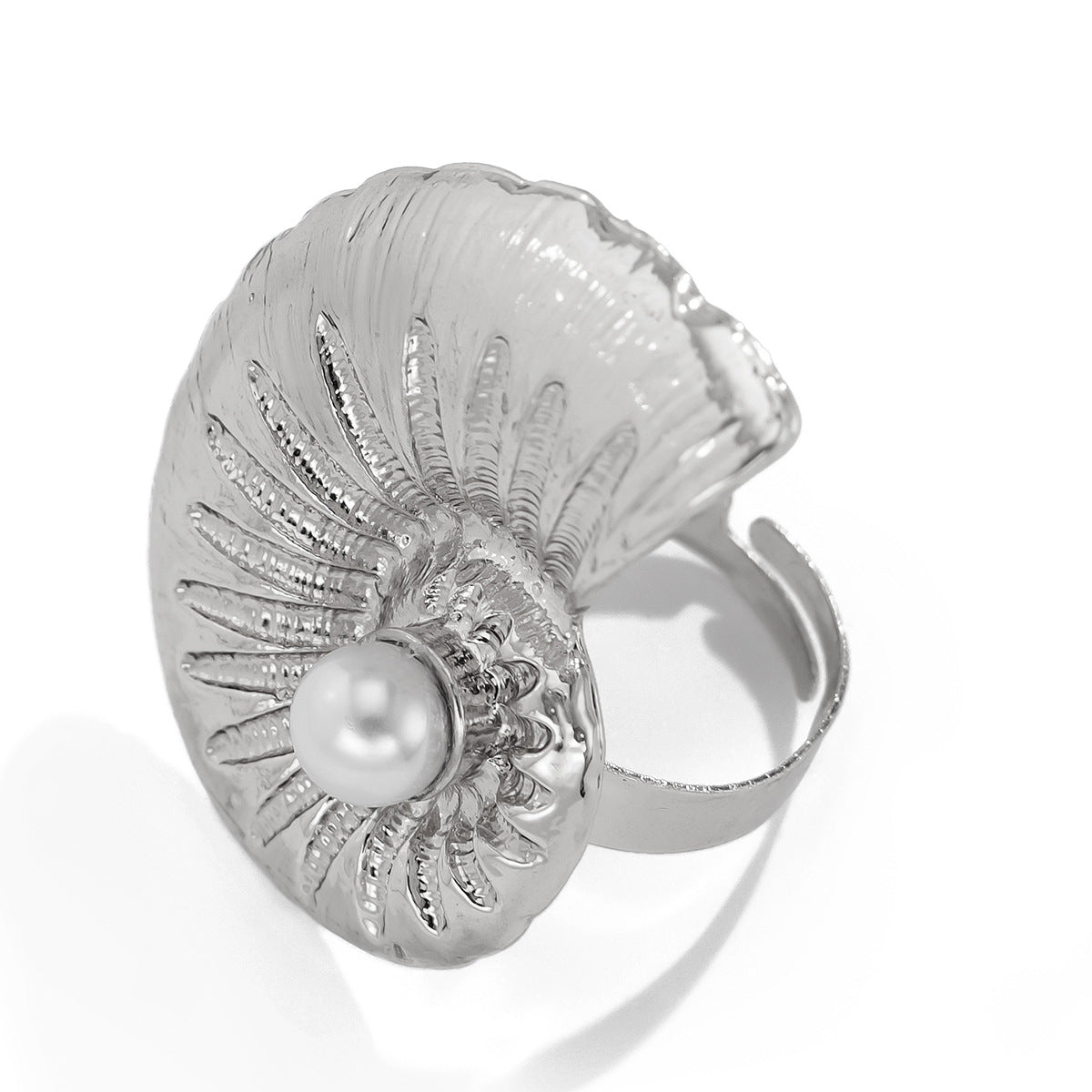 Exquisite Silver Nautilus Shell Ring with Pearl Accent – Ocean Inspired Jewelry for Women, Elegant Spiral Sea Shell Ring, Minimalist Beach Wedding Band, Unique Gift for Her