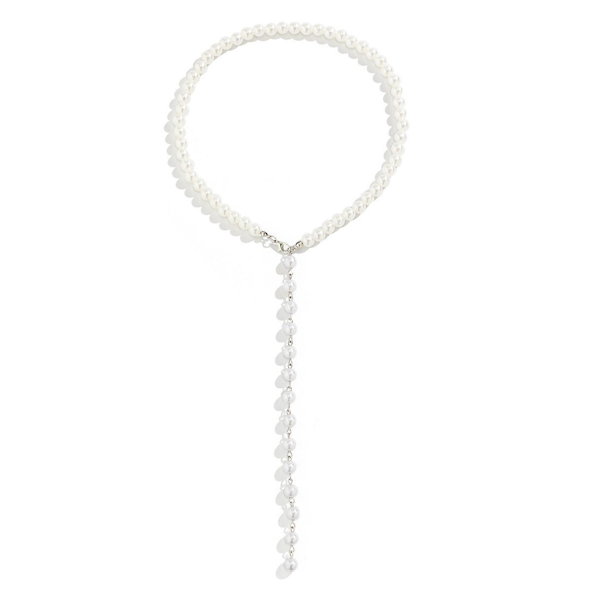 Retro round bead chain bead necklace, simple imitation pearl tassel long style, niche necklace