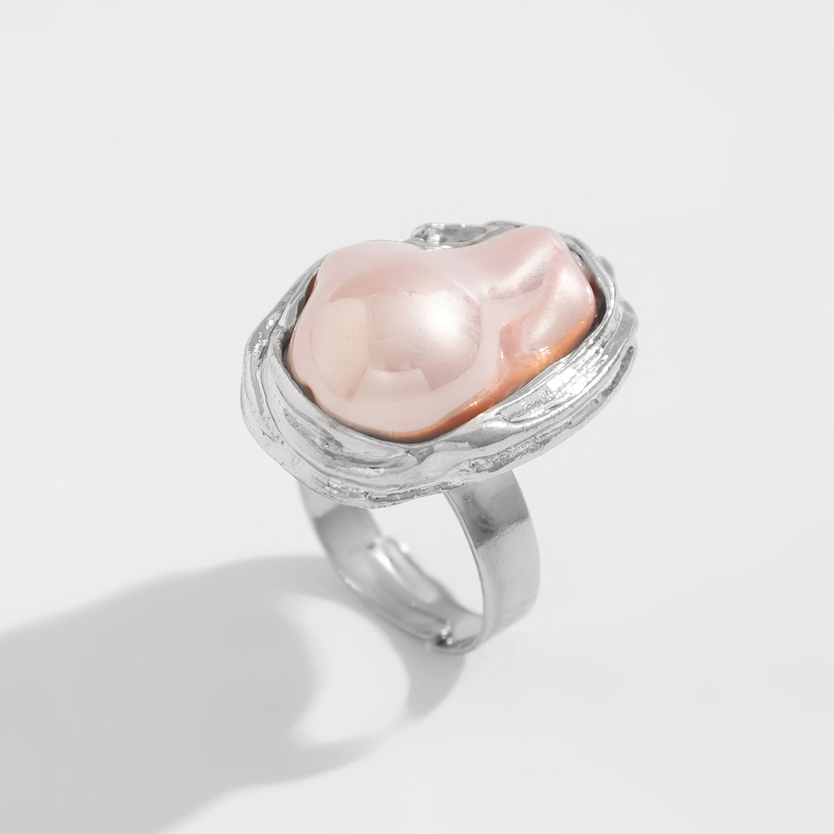 14K Gold Baroque Pearl Ring for Women – Unique Irregular adjustable Natural Pearl Statement Jewelry with Textured Band, Elegant Dainty Stackable Ring