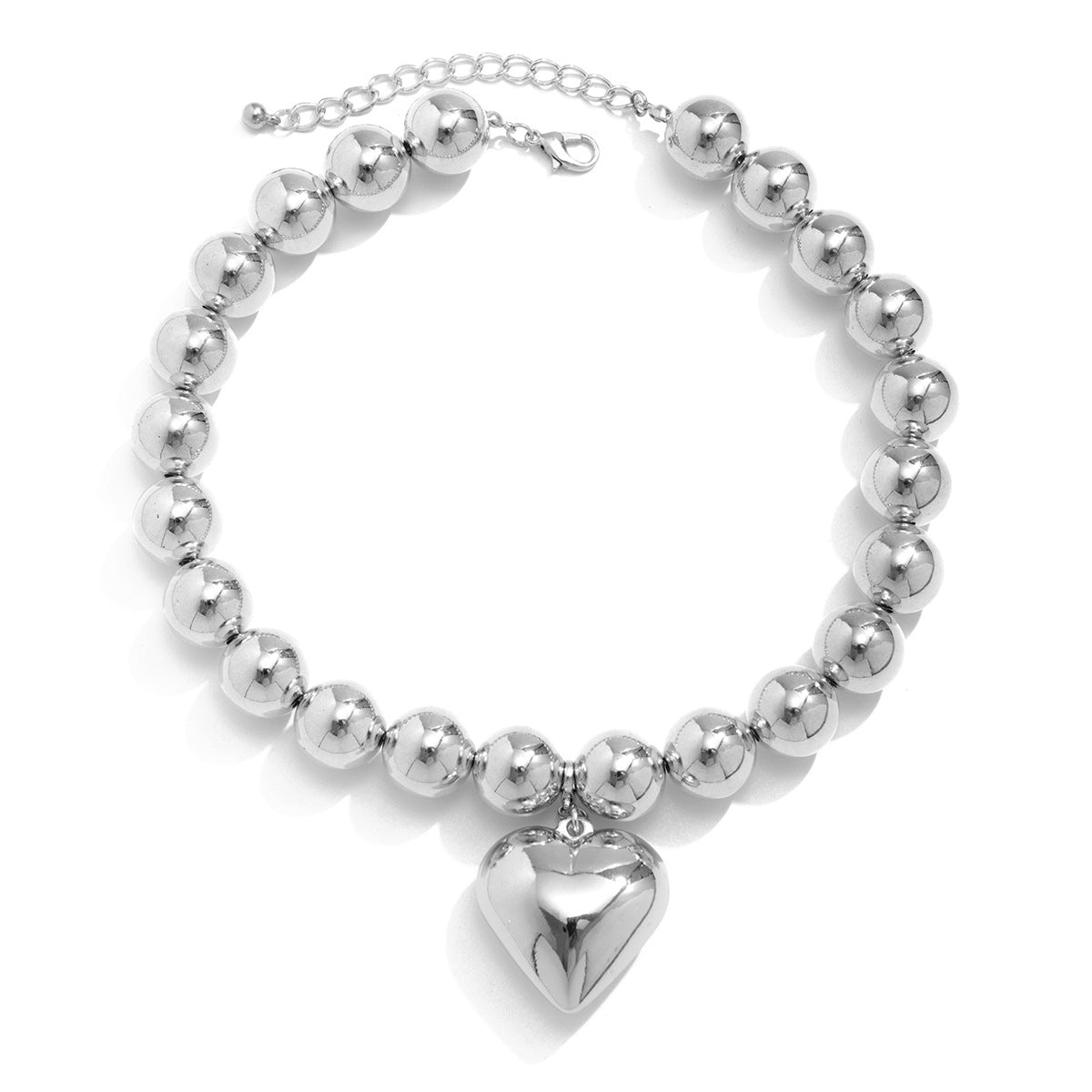 Exaggerated circular punk heart-shape choker necklace for women, hot-selling geometric bead necklace, cross-border jewelry .