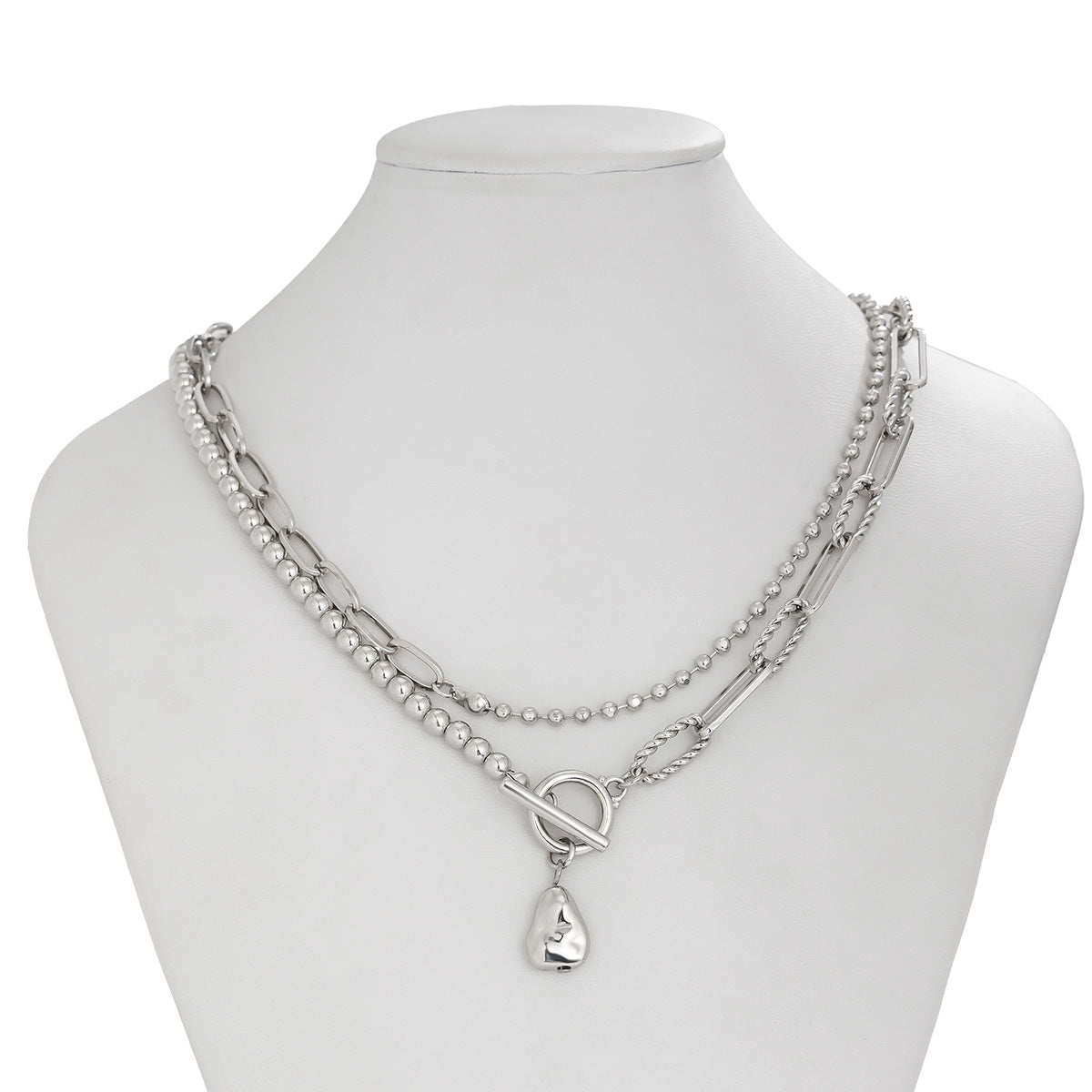 Retro pearl patchwork simple necklace with female creative temperament, round bead chain layered necklace decoration