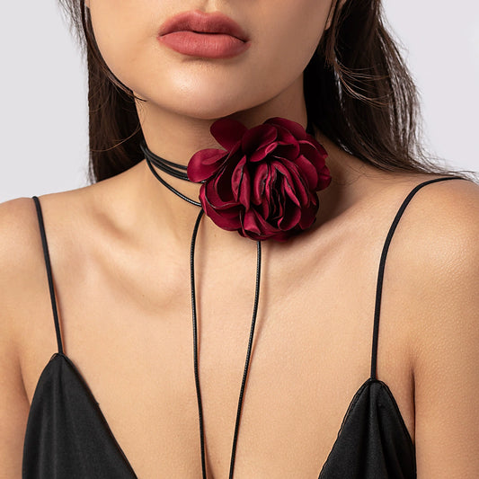 Retro Pulling Choker Fabric Flower Collar Simple Wax Thread Ribbon Tassel Necklace (Style 5708)