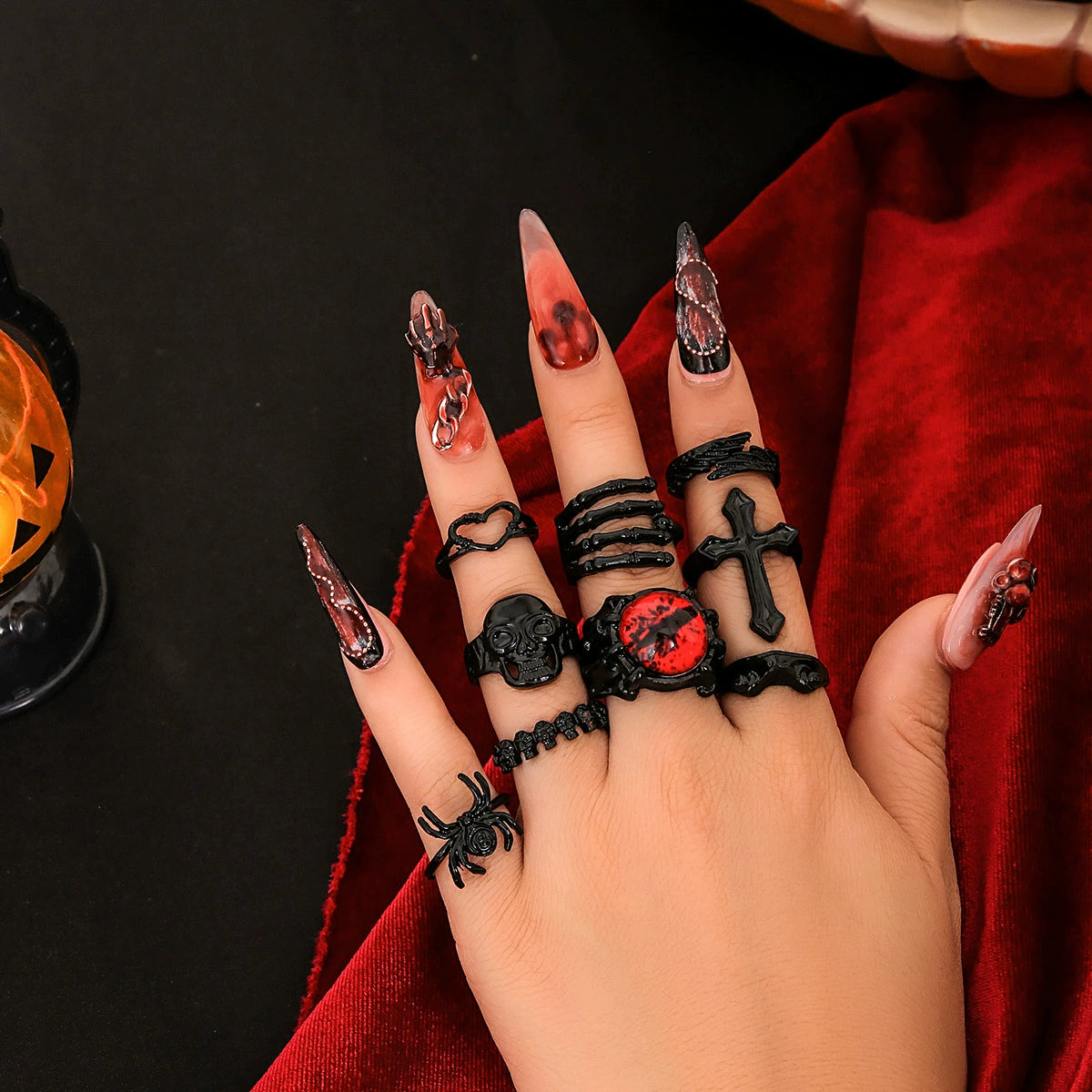 Dark punk retro joint Gothic style ring set ring, hip-hop carved bat couple ring accessory