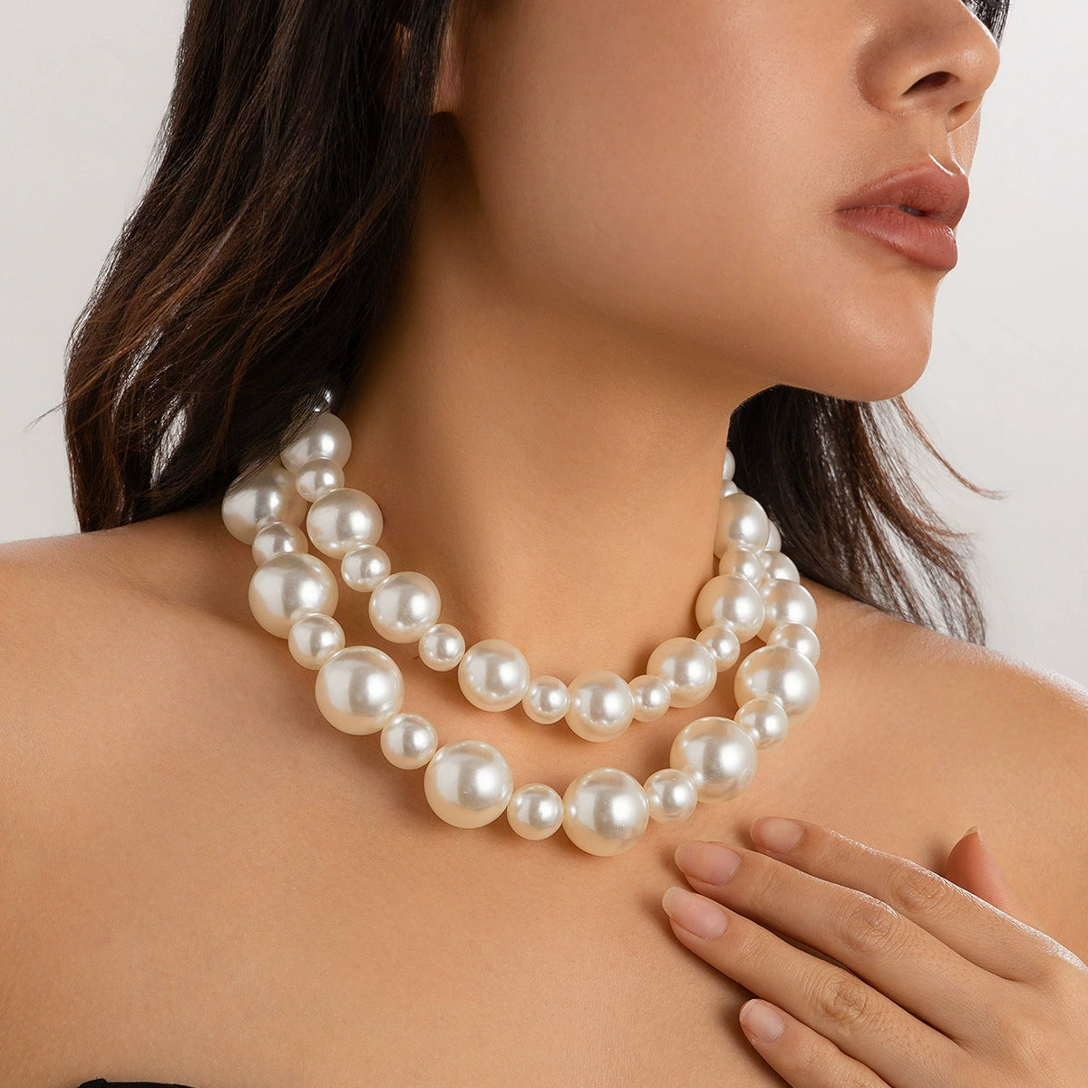 Exaggerated pearl temperament choker versatile collarbone chain multi-layer bead necklace for women