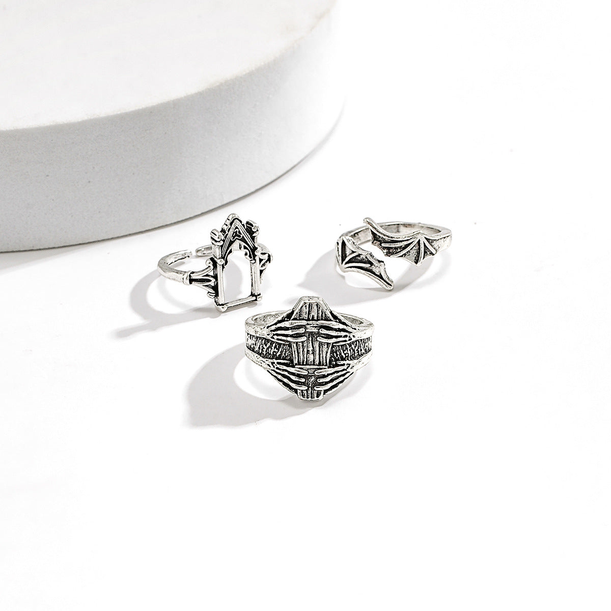 Dark punk Distress retro joint ring set ring, hip-hop carved bat couple ring accessory