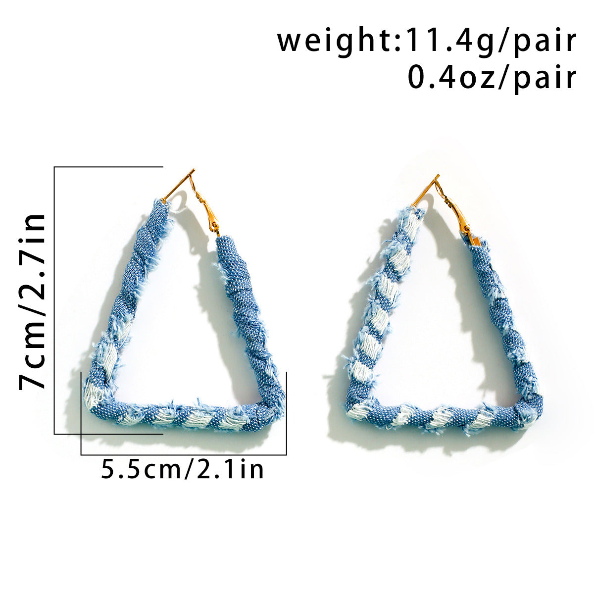 Small niche design, sweet cool denin geometric ring earrings, French temperament, simple denim earrings