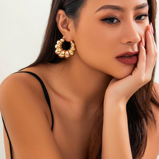 Exaggerated French round metal earrings with simple irregular texture earrings, niche
