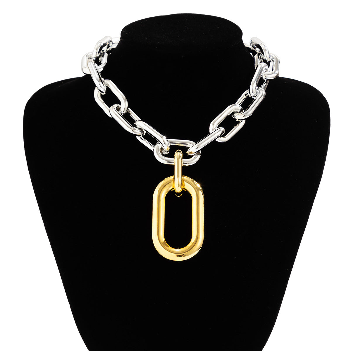Trendy and personalized aluminum chain multi-layer necklace, fashionable geometric metal buckle, collarbone necklace, women's accessories