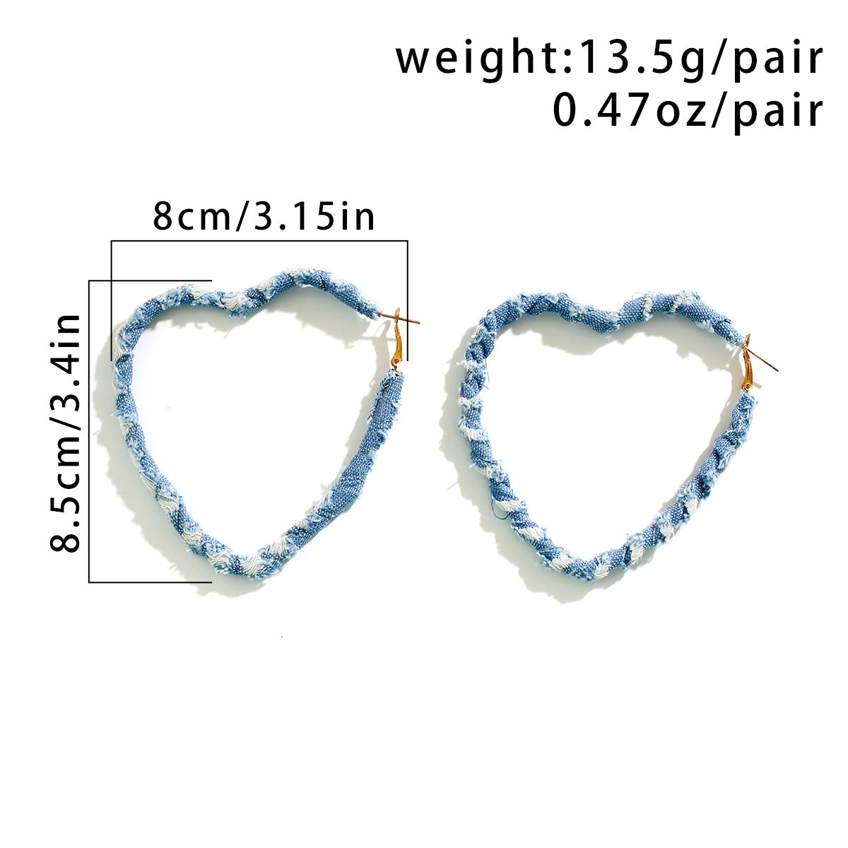 Small and niche design, sweet and cool geometric  denim ring earrings, French temperament, simple denim earrings
