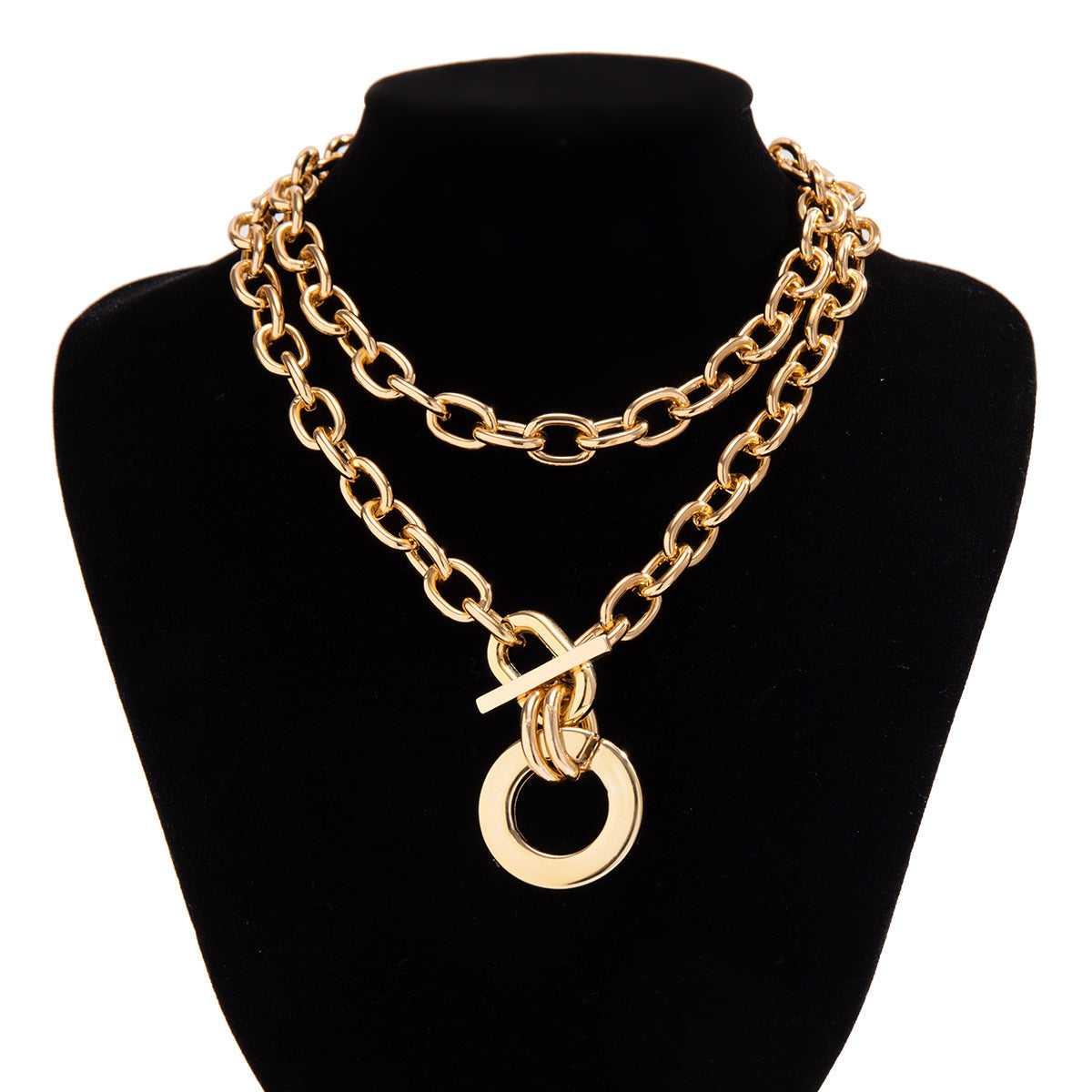 Trendy and personalized aluminum double layer chain multi-layer necklace, fashionable geometric metal buckle, collarbone necklace, women's accessories