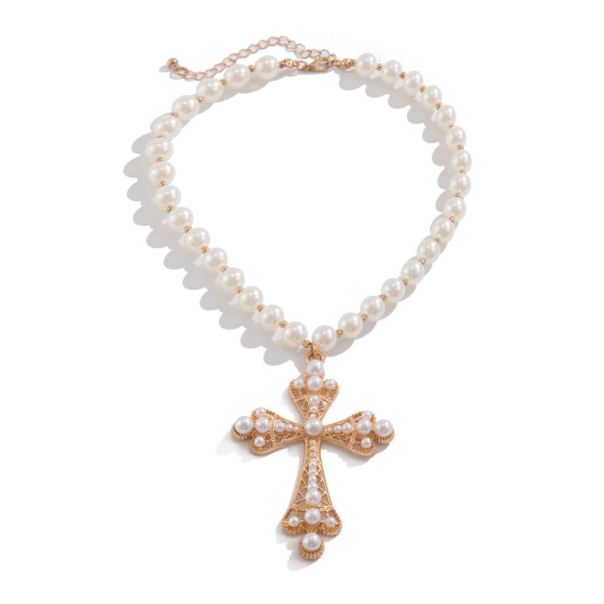 Fashionable multi-layer imitation pearl cross collar ins geometric alloy collarbone chain