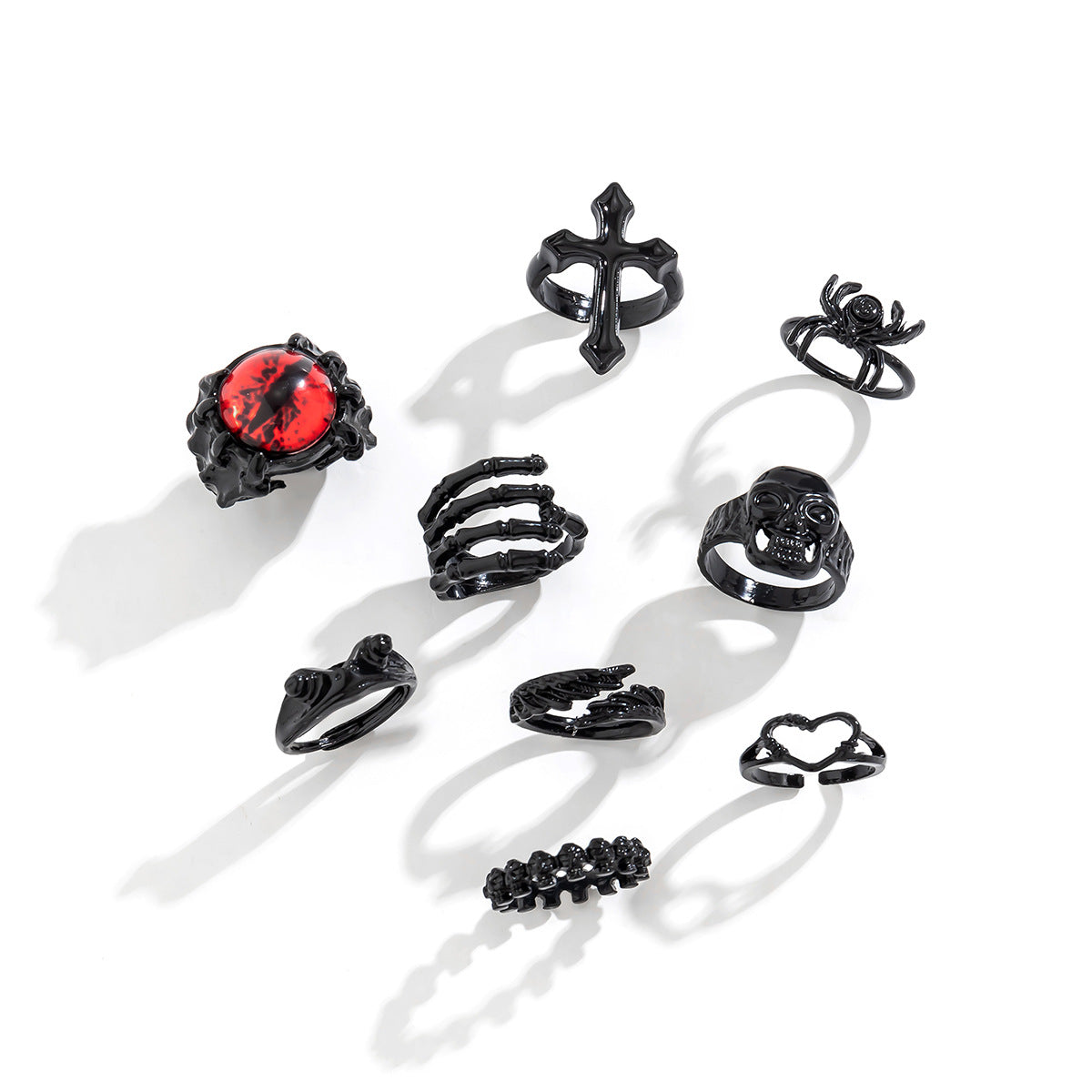 Dark punk retro joint Gothic style ring set ring, hip-hop carved bat couple ring accessory