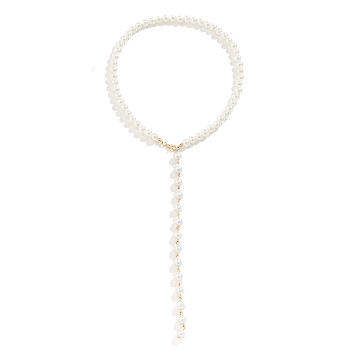 Retro round bead chain bead necklace, simple imitation pearl tassel long style, niche necklace