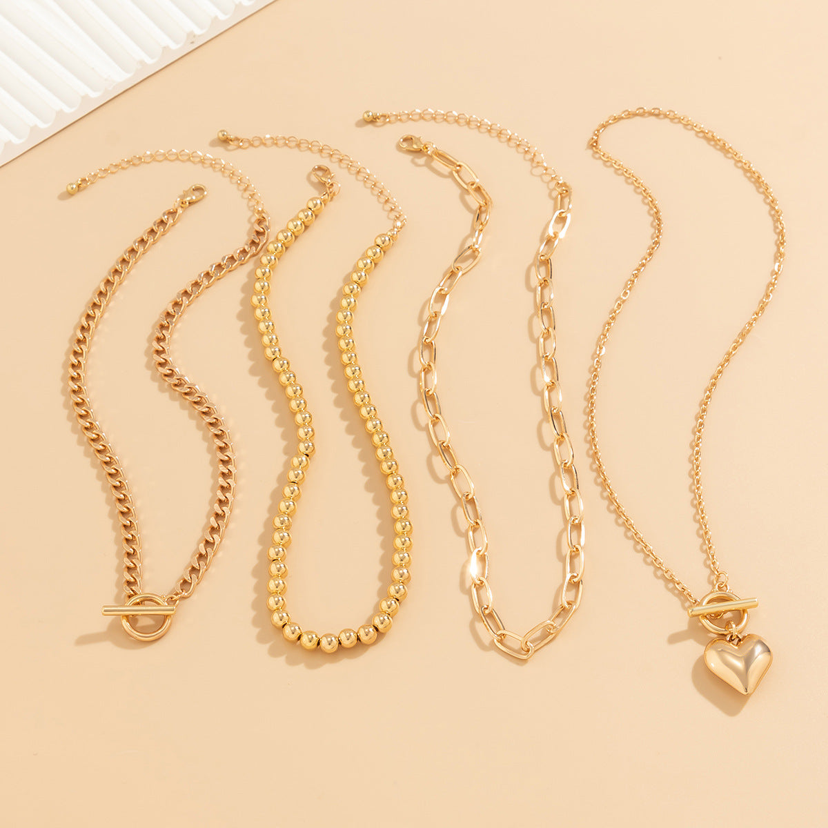 Hip hop minimalist bead set necklace women's versatile geometric OT buckle short multilayer necklace accessory