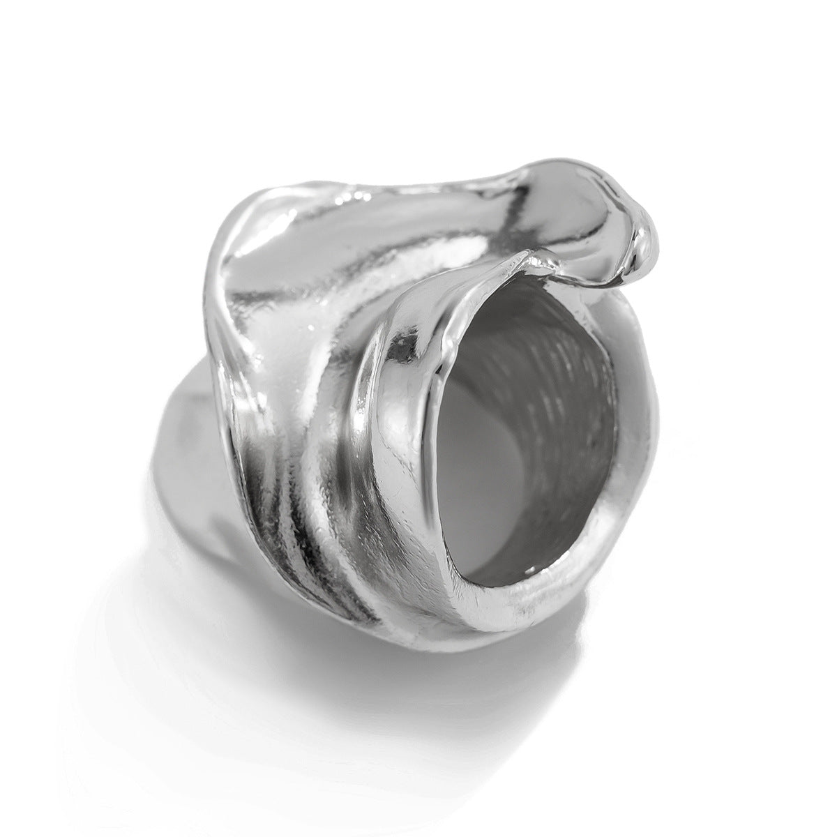 Hip hop style oversized irregular smooth twisted ring, droplet alloy pleated ring