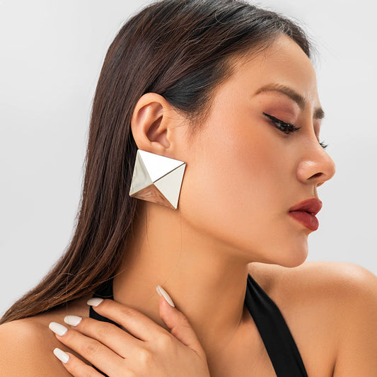 Exaggerated large water droplet earrings retro earrings punk square metal geometric earrings