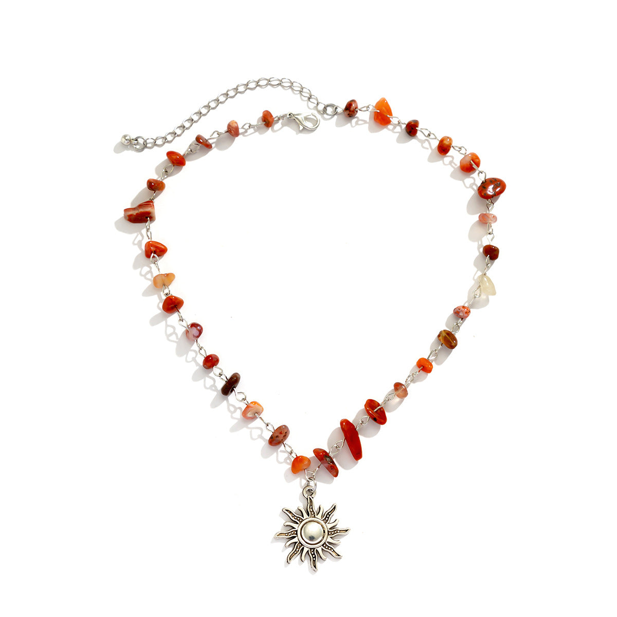 Hot girl style dopamine mushroom sun necklace with colorful irregular gravel collarbone necklace