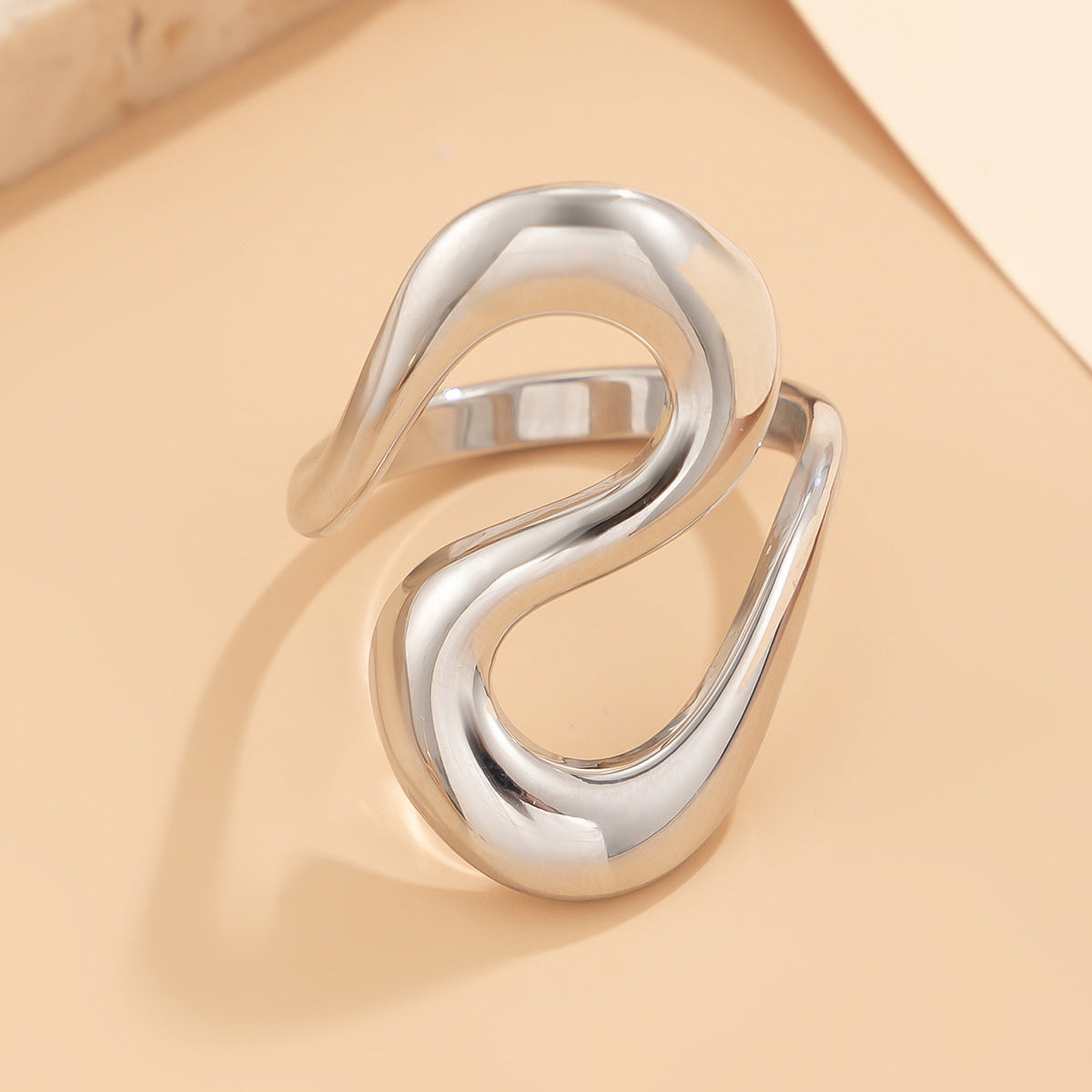 Irregular Water Drop Open Ring Fashion Texture Flower Pearl Ring