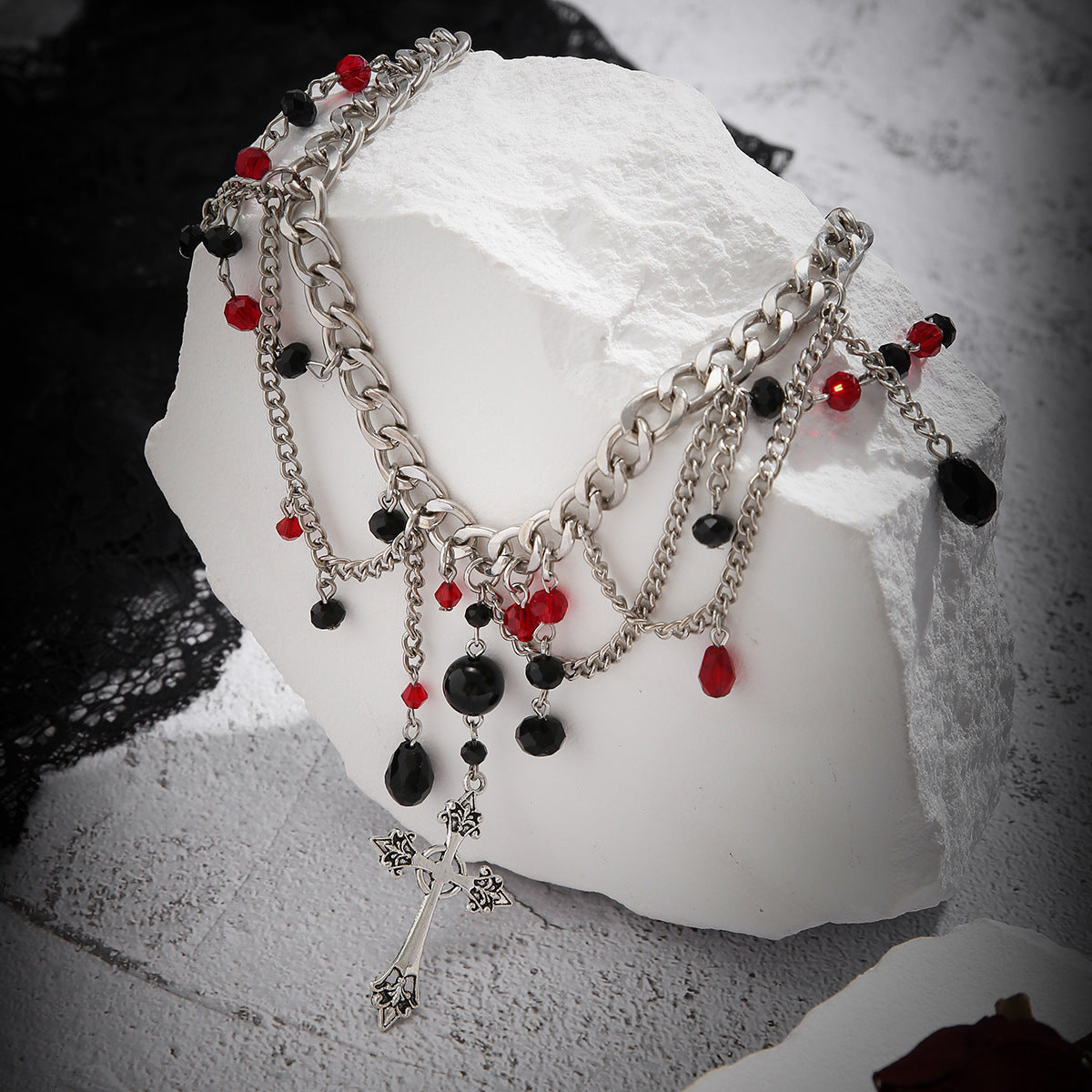 Hip hop necklace, cross pendant, dark collarbone chain, gothic style, sweet and cool necklace, niche