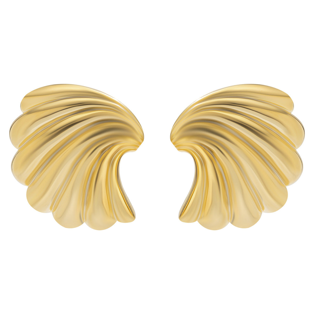 Exaggerated metal irregular  ginkgo leaf earrings, trendy women's sweet and cool style, shell patterned earrings