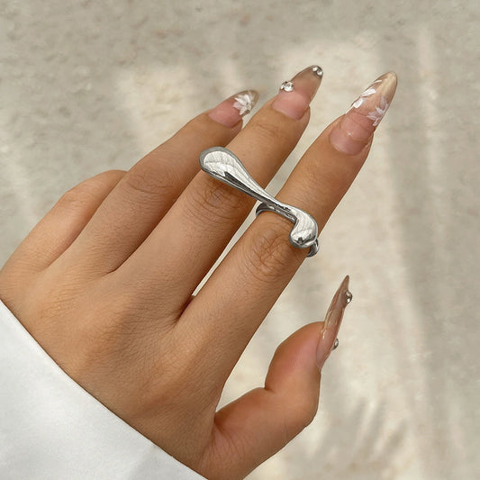Irregular Water Drop Open Ring Fashion Texture Flower Pearl Ring