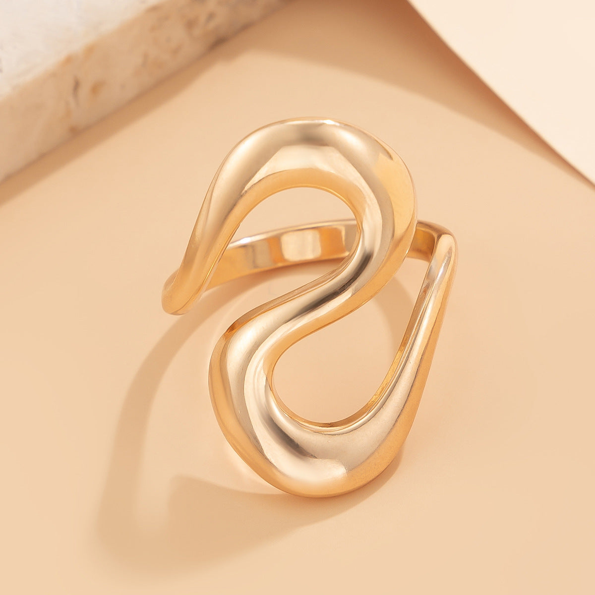 Irregular Water Drop Open Ring Fashion Texture Flower Pearl Ring