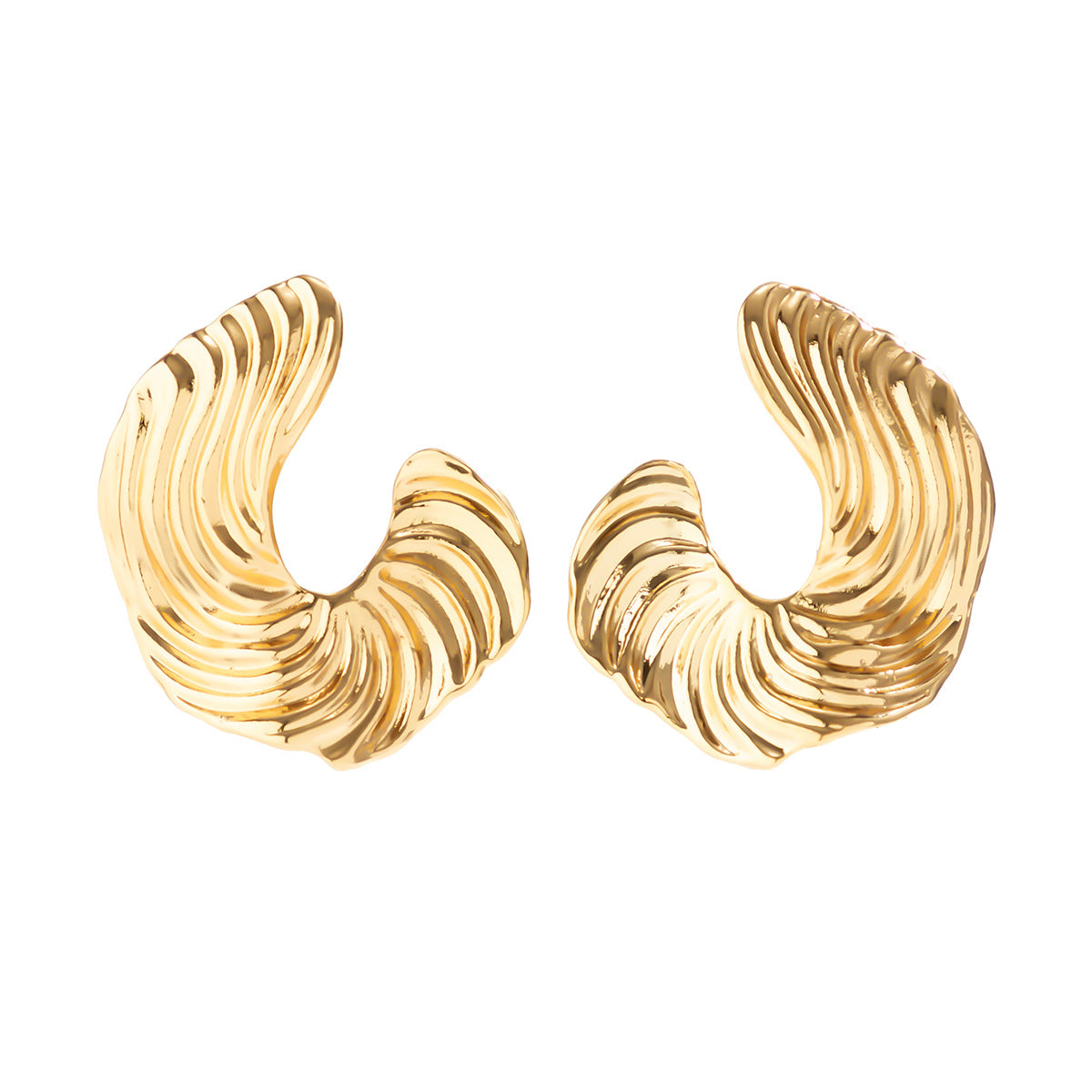 Exaggerated French Geometric Fashion Round Metal Earrings with Simple Irregular Texture Earrings, niche