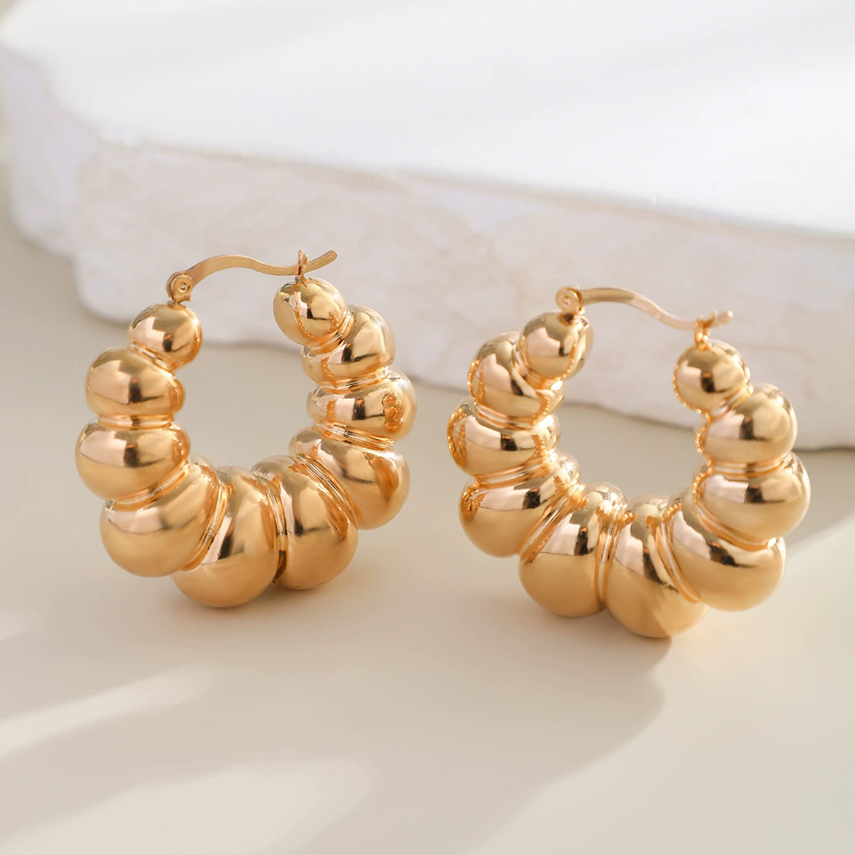 Exaggerated French round metal earrings with simple irregular texture earrings, niche