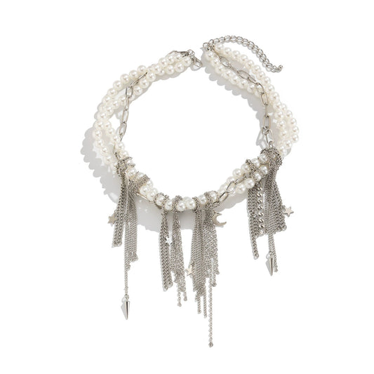 French elegant pearl beaded necklace Fashionable tassels, love chains, clavicle chains