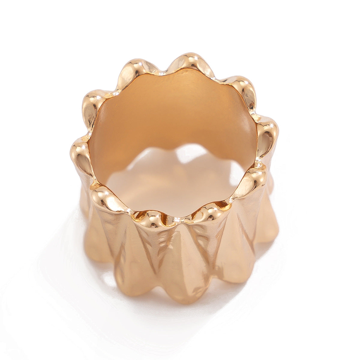 Hip hop style oversized irregular smooth twisted ring, droplet alloy pleated ring