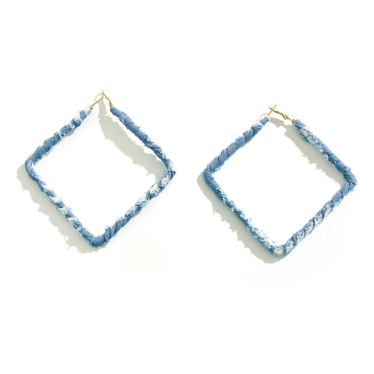 Small niche design, sweet cool geometric  Denim ring earrings, French temperament, simple denim earrings