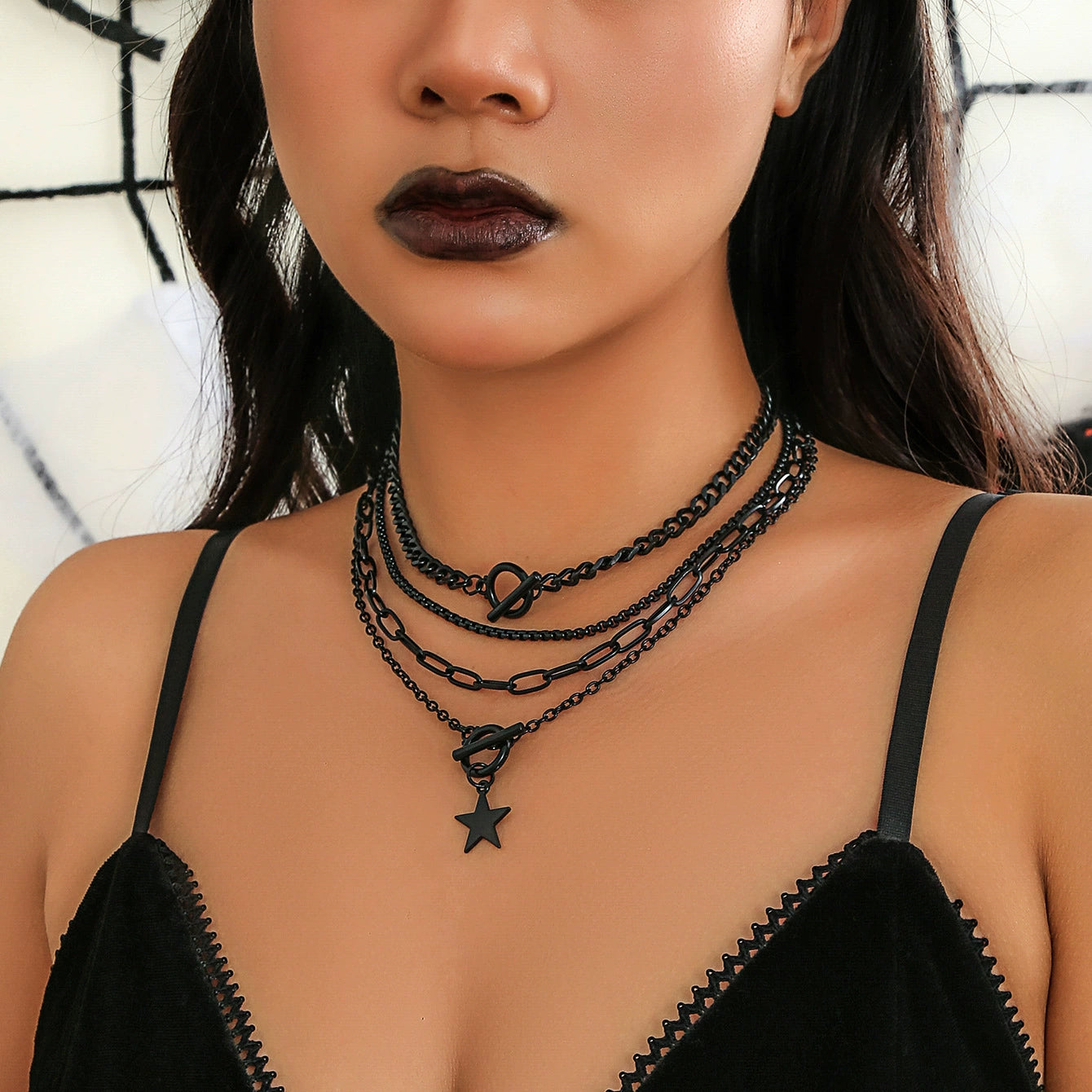 Hip hop Hot girl cold style black suit accessories, metal peach heart Halloween jewelry necklace, female