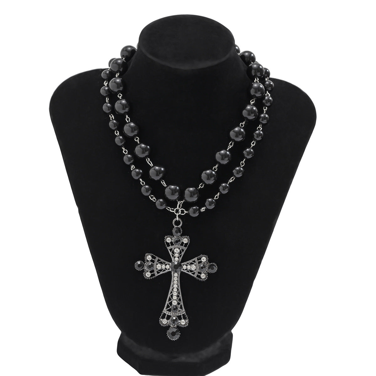 Fashionable multi-layer  pearl cross collar ins cross geometric alloy collarbone chain