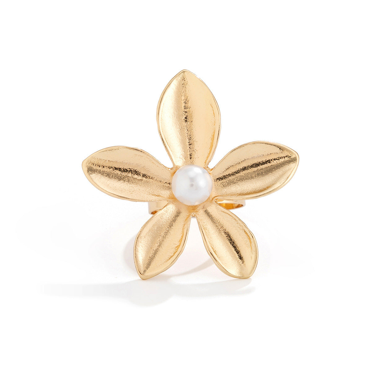 Simple Irregular Water Drop Open Ring Fashion Texture Flower Pearl Ring