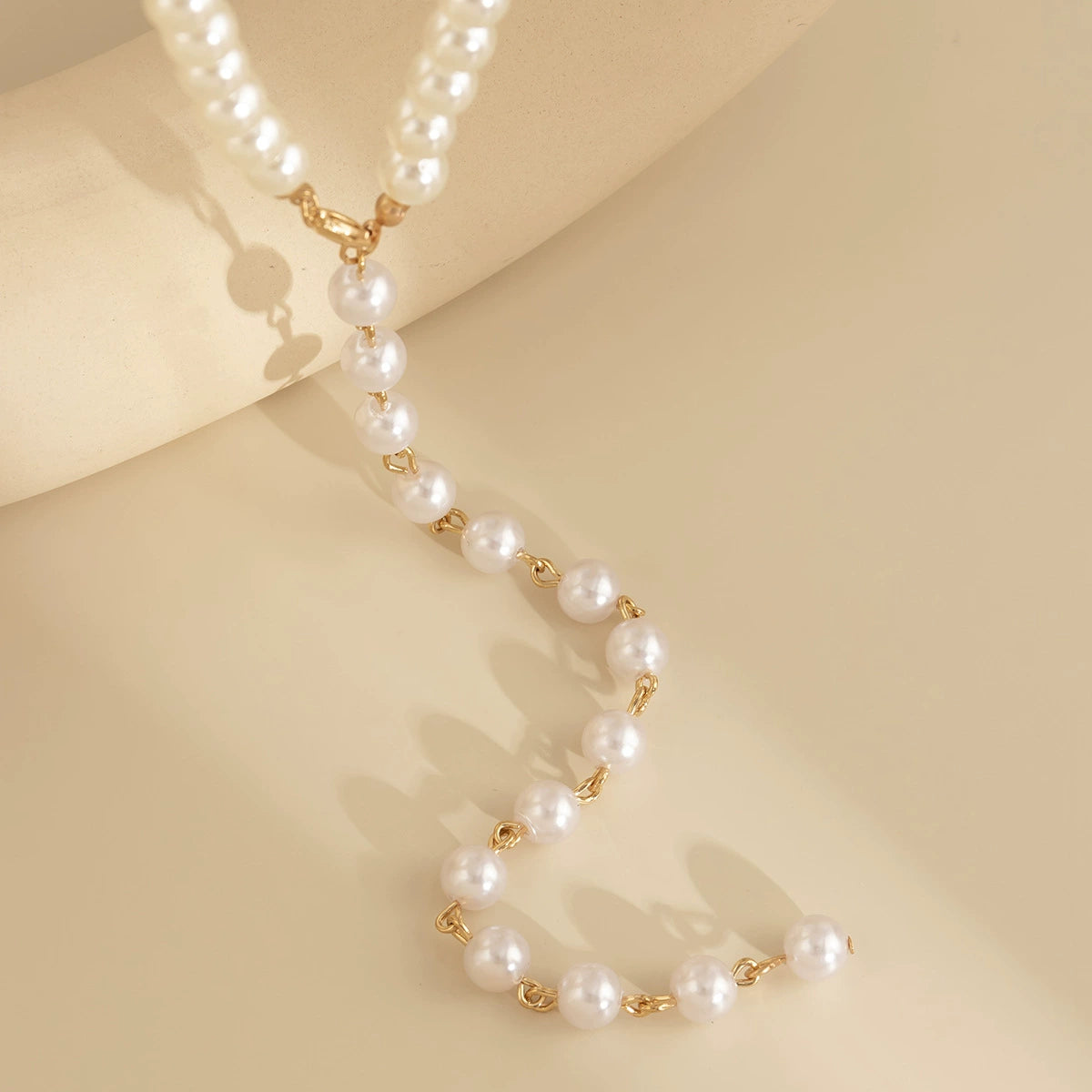 Retro round bead chain bead necklace, simple imitation pearl tassel long style, niche necklace