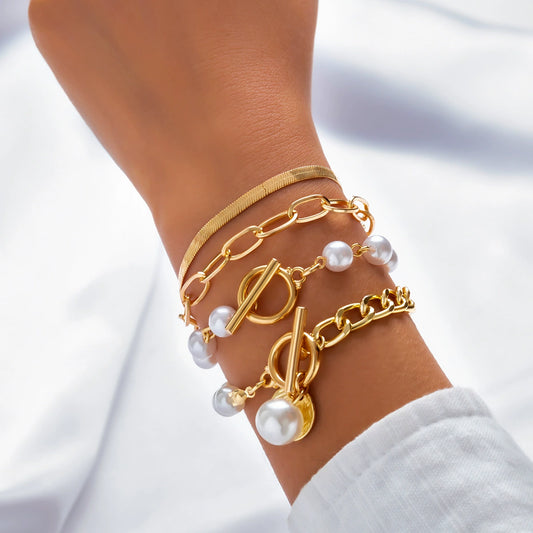 Exaggerated pearl temperament adjustable choker versatile collarbone chain multi-layer bead bracelet set for women