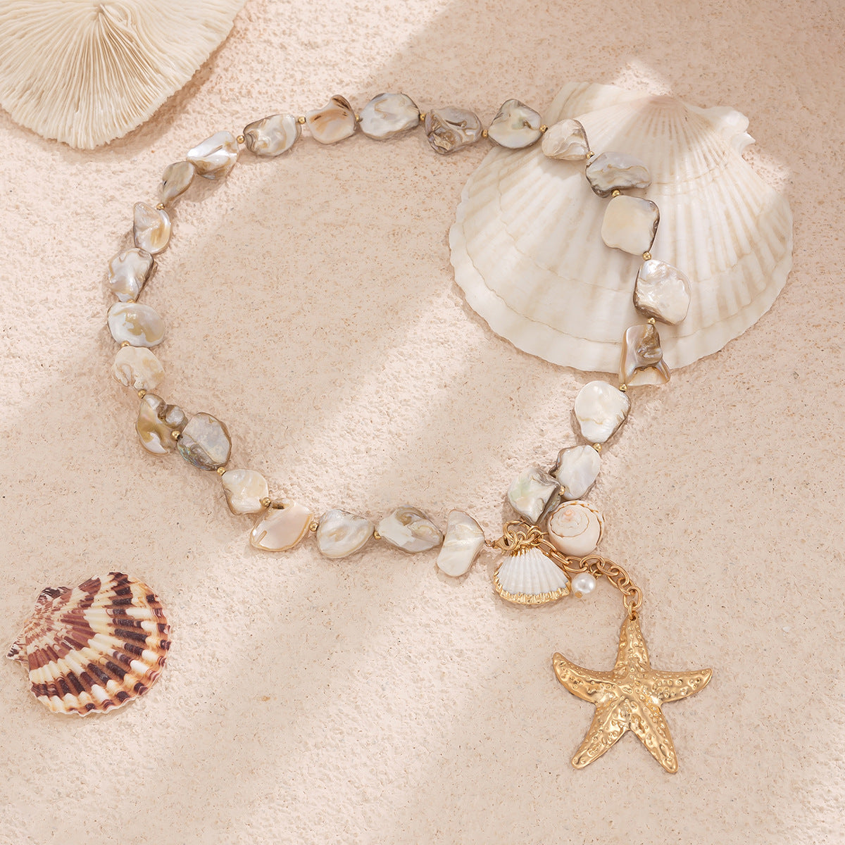 Beach vacation natural shell starfish collarbone chain ocean wind starfish versatile set necklace