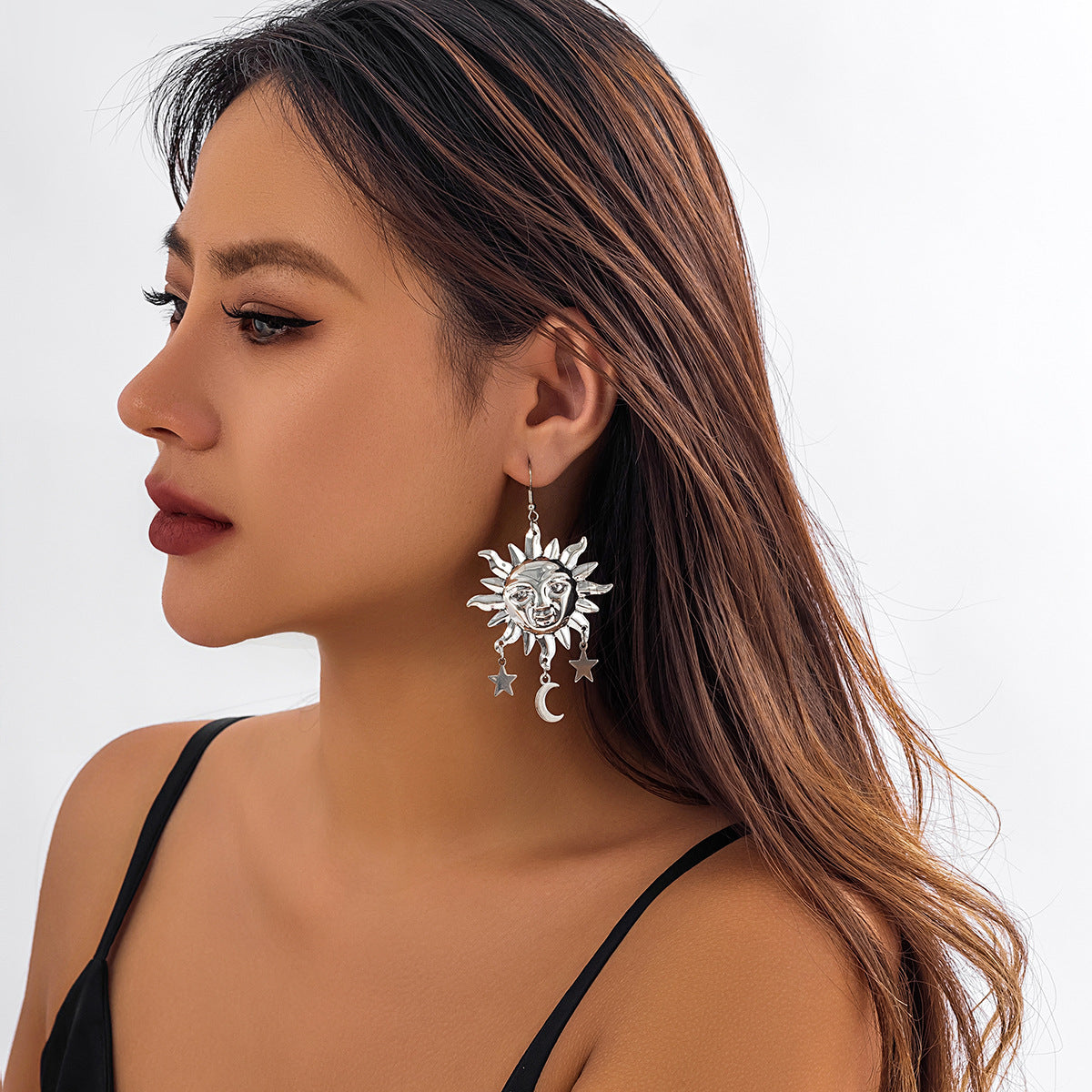 Golden Sun and Moon Dangle Earrings – Boho Celestial Star Earrings for Women, Trendy Statement Jewelry