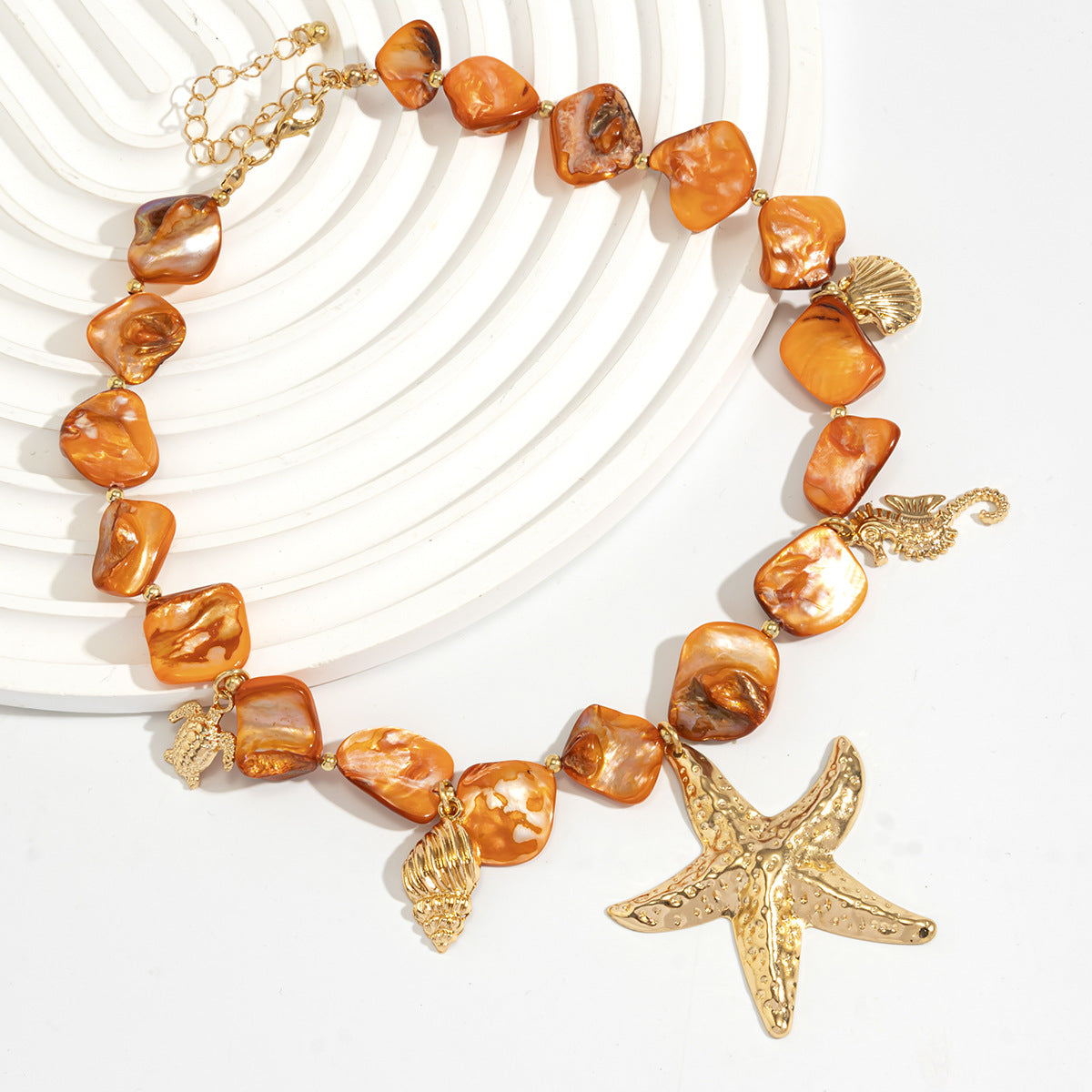 Beach vacation natural shell starfish collarbone chain ocean wind starfish versatile set necklace