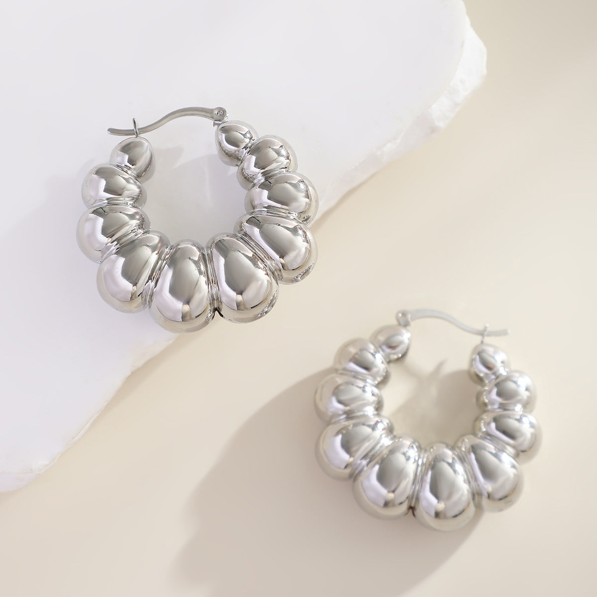 Exaggerated French round metal earrings with simple irregular texture earrings, niche