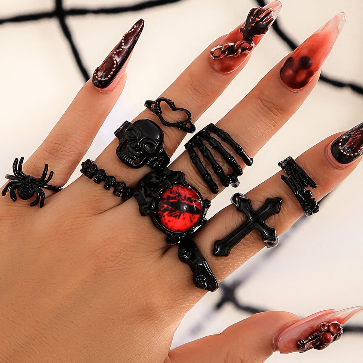 Dark punk retro joint Gothic style ring set ring, hip-hop carved bat couple ring accessory