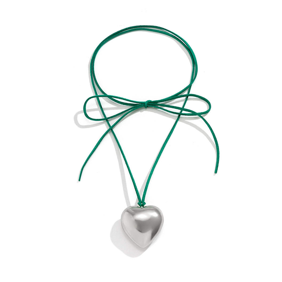 Adjustable wax thread choker necklace with simple alloy heart pendant and adjustable drawstring