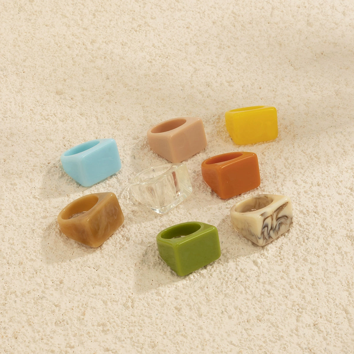 Creative Geometric Colored Square Wide Edge Ring, Simple and Fashionable Colored cute Resin Solid Ring