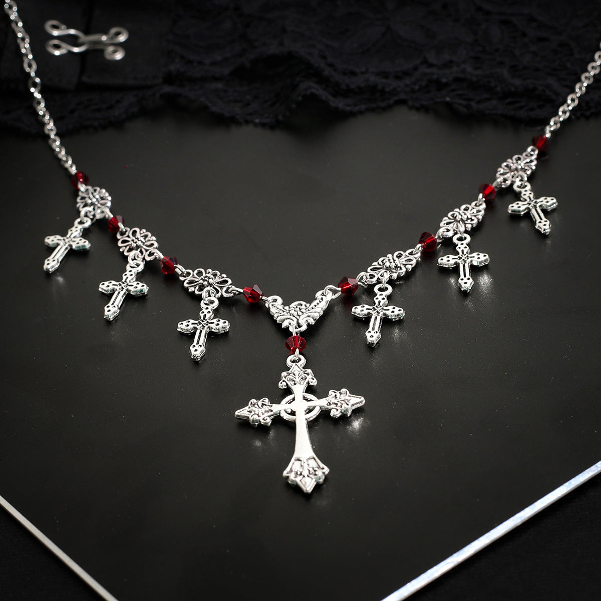 Hip hop necklace, cross pendant, dark collarbone chain, gothic style, sweet and cool necklace, niche