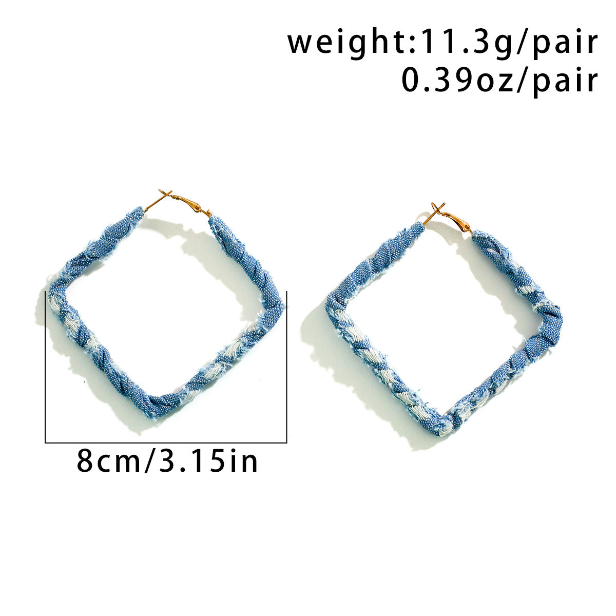 Small niche design, sweet cool geometric  Denim ring earrings, French temperament, simple denim earrings
