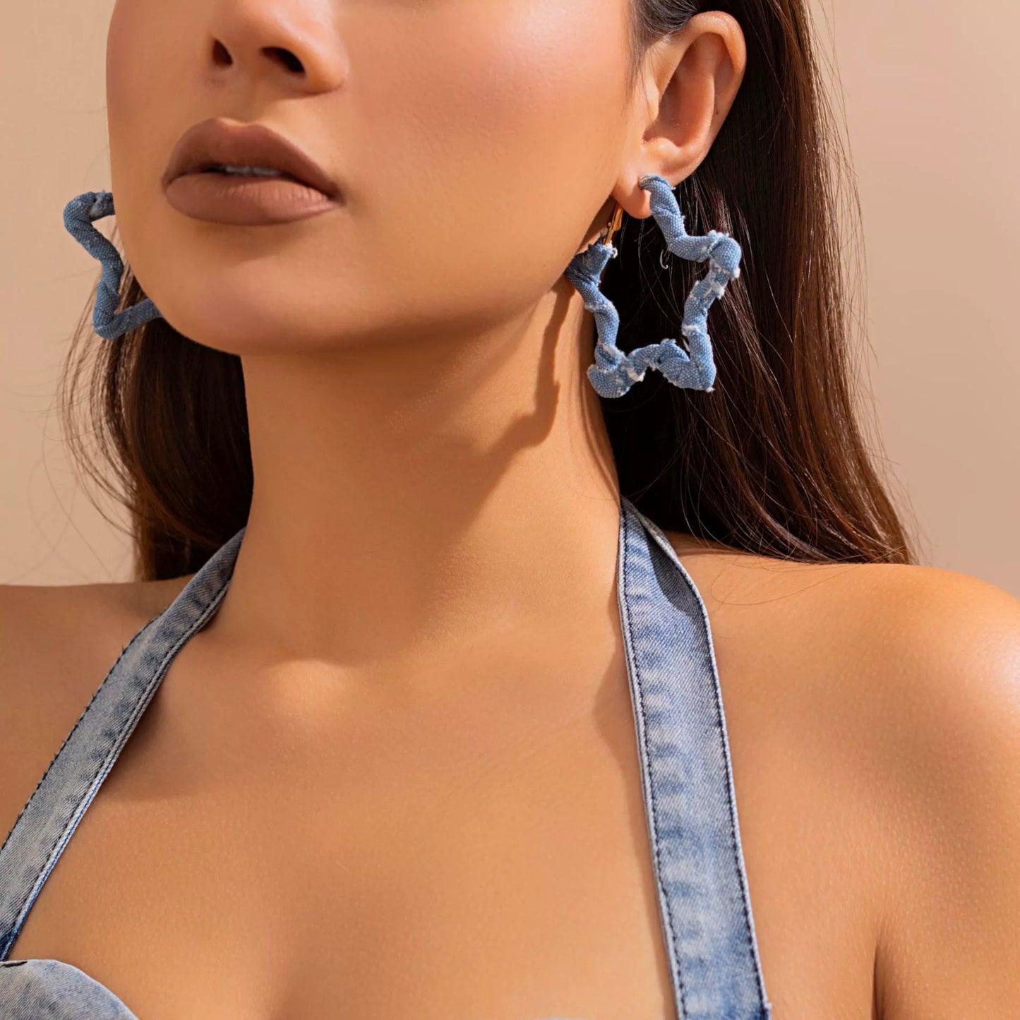 Small and niche design, sweet and cool geometric ring earrings, French temperament, simple denim earrings