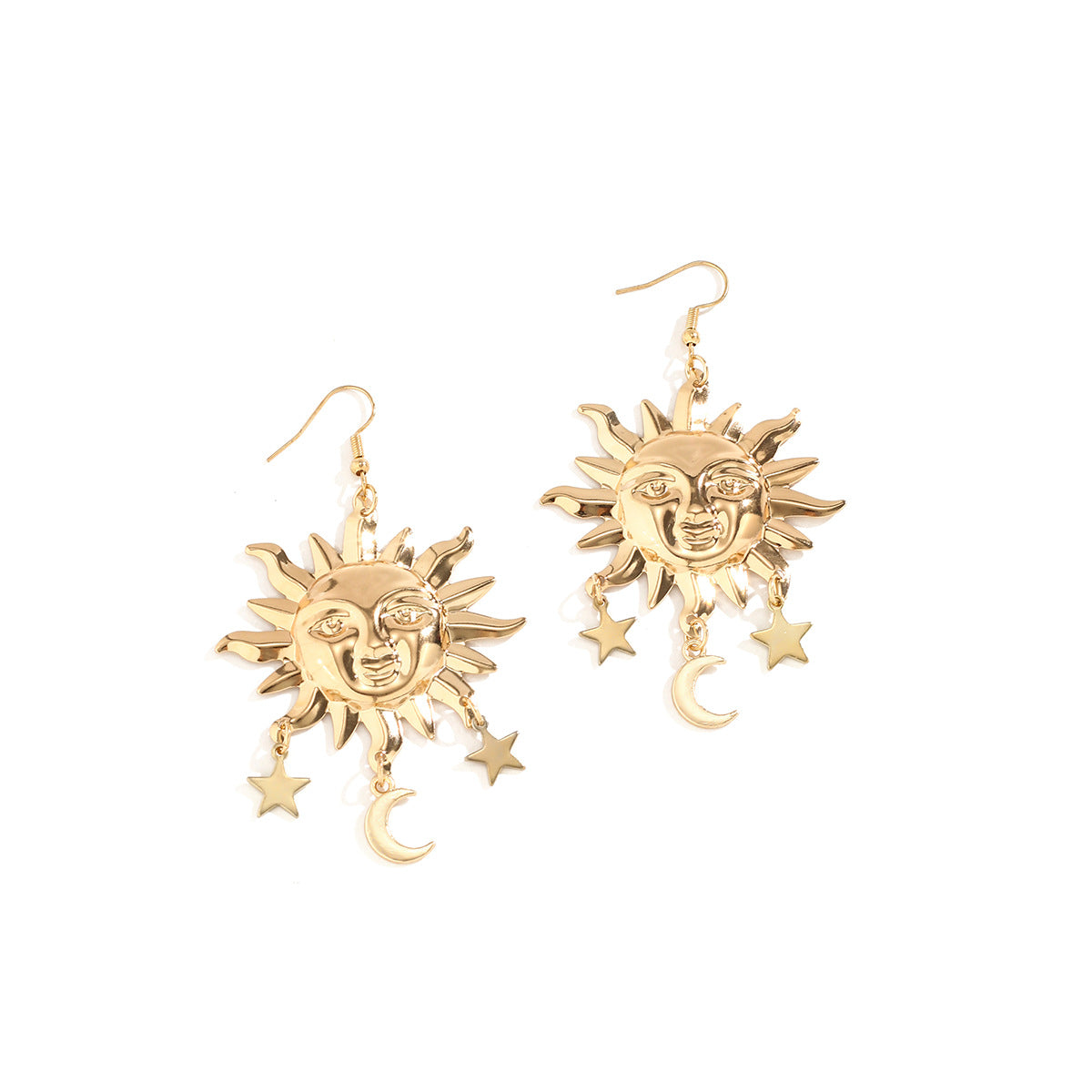 Golden Sun and Moon Dangle Earrings – Boho Celestial Star Earrings for Women, Trendy Statement Jewelry