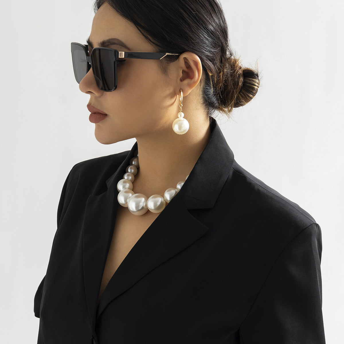 Cool style retro bead chain necklace, ethnic imitation pearl, niche design necklace
