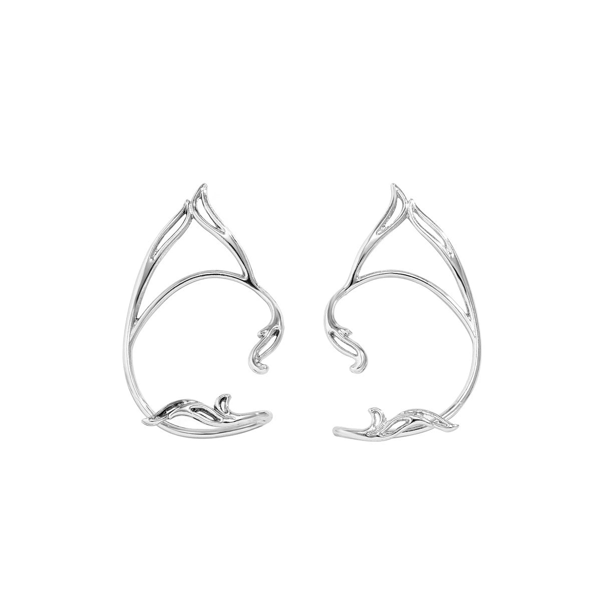 Simple and personalized hollow cat ears with sweet and cool contours, niche ear clips without ear holes, versatile elf ear hooks, and earrings(single))